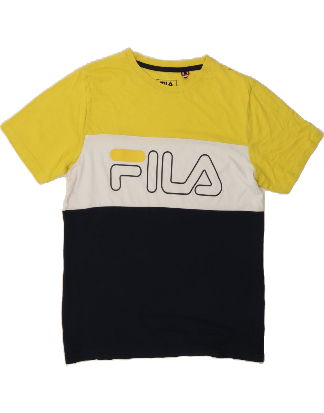 FILA Womens Graphic T-Shirt Top UK 10 Small Multicoloured Colourblock Vintage Fila and Second-Hand Fila from Messina Hembry 