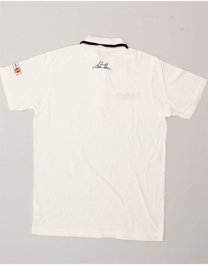 COLMAR Mens Graphic Polo Shirt Small White Cotton Vintage Colmar and Second-Hand Colmar from Messina Hembry 