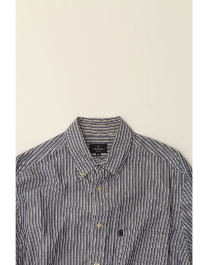 TRUSSARDI Mens Shirt XL Blue Striped Cotton Vintage Trussardi and Second-Hand Trussardi from Messina Hembry 