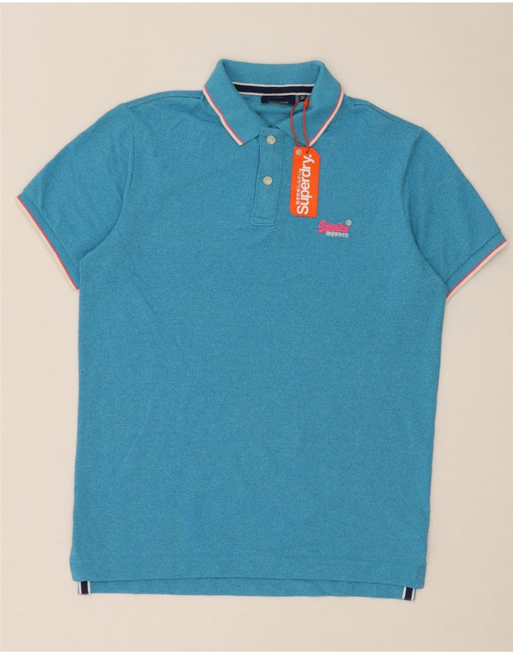 Superdry Poloshirt til mænd, stor, blå flækket bomuld