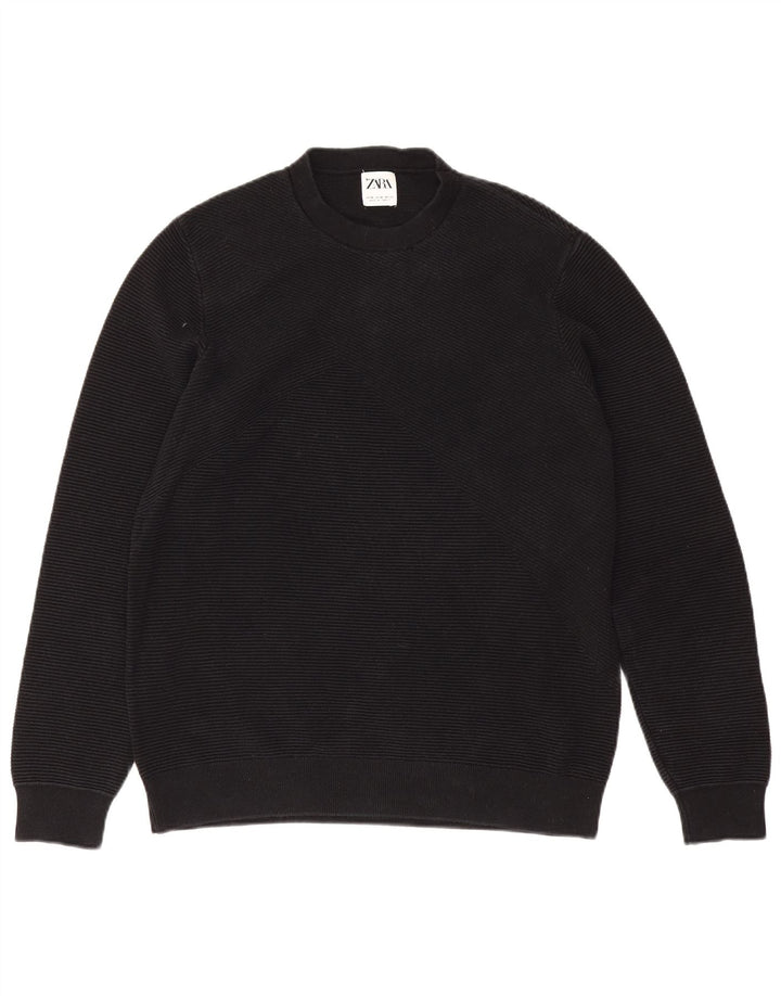 Zara Herre sweater med rund hals, medium sort bomuld
