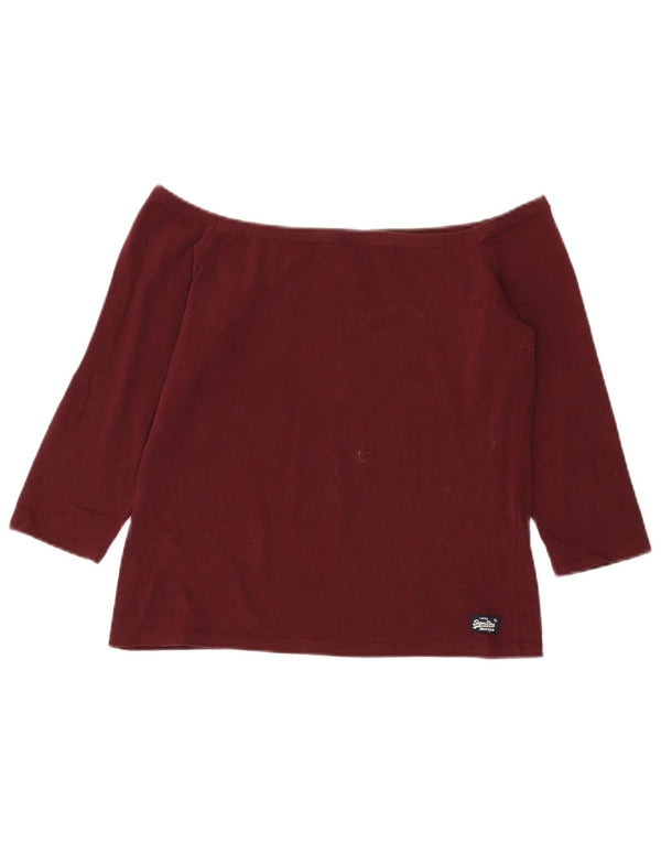 Superdry Womens Crop Off Shoulder Top 3/4 ærmer UK 18 XL Bourgogne bomuld