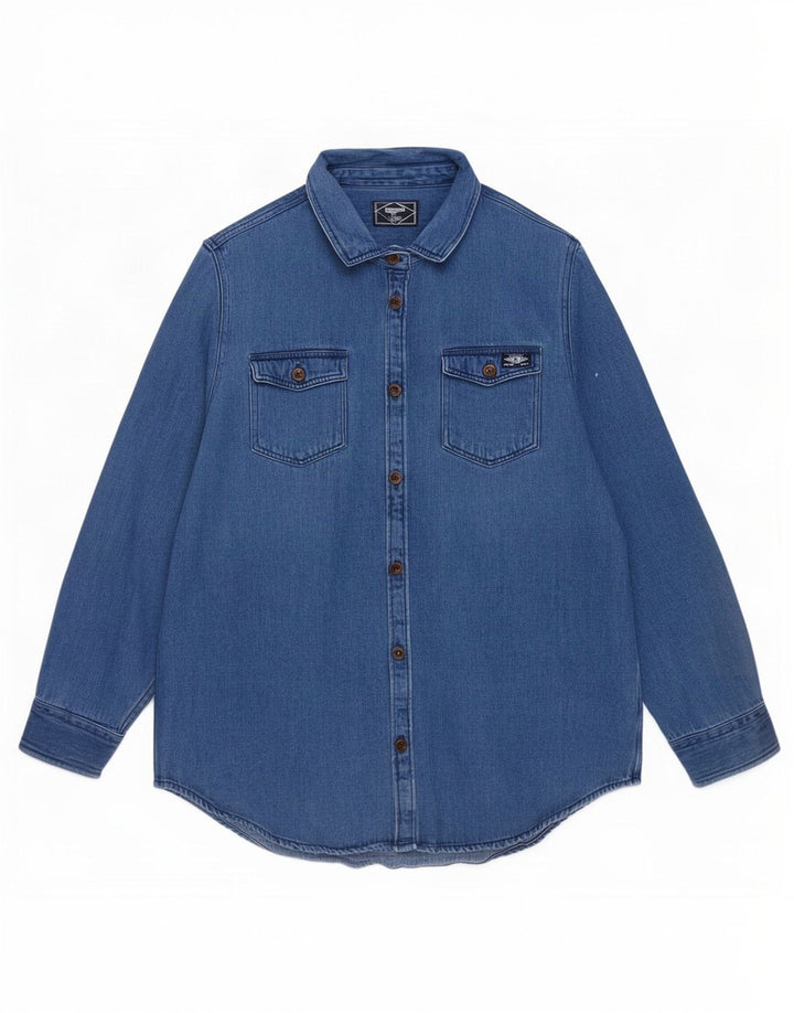 Superdry Dame Denim Shirt UK 16 Large Blue Cotton