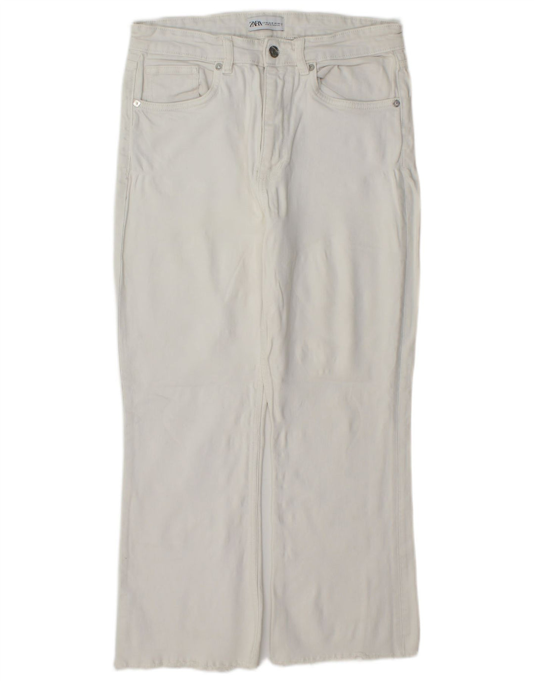 Zara Dame Straight Cropped Trousers Large W32 L25 White