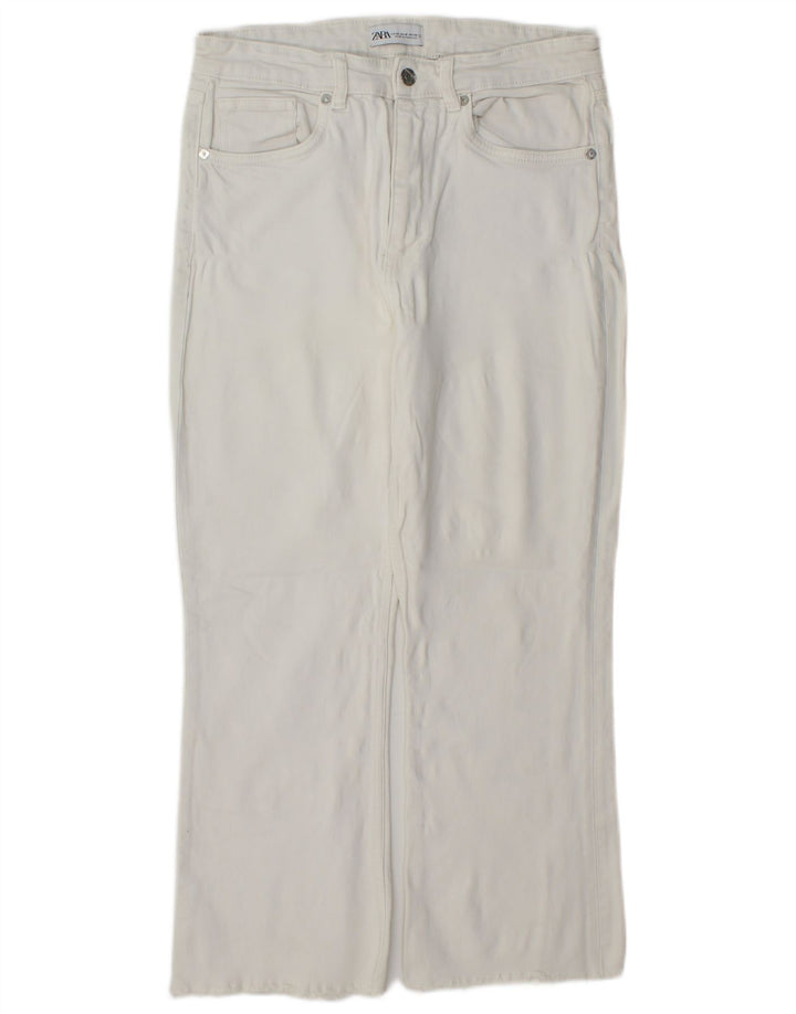 Zara Dame Straight Cropped Trousers Large W32 L25 White