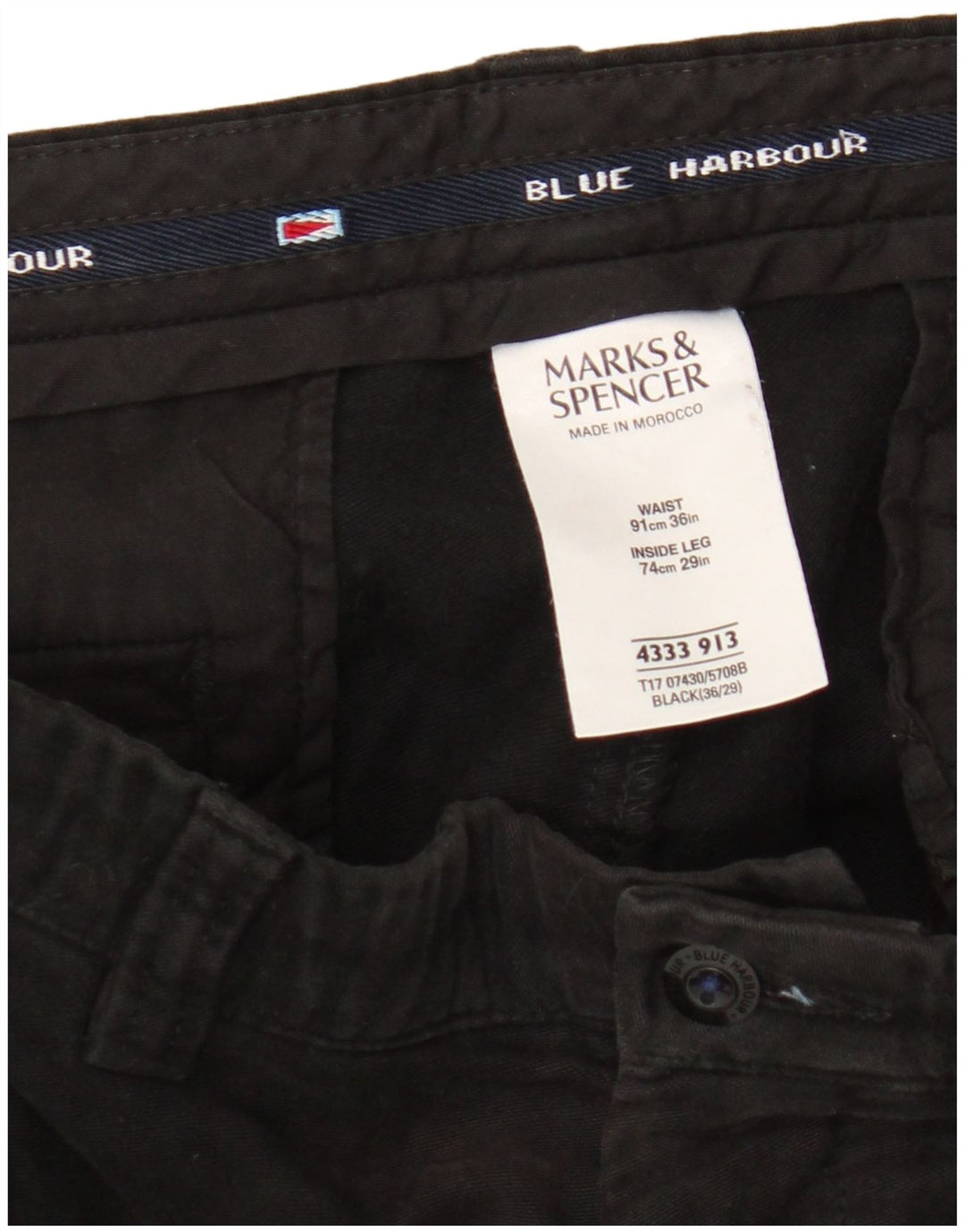 Marks & Spencer Herre Blue Harbor Capri Bukser W36 L23 Sort Bomuld