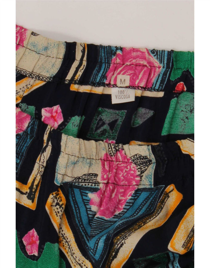 Vintage Kvinder plisseret nederdel Medium W34 Flerfarvet Patchwork Viscose