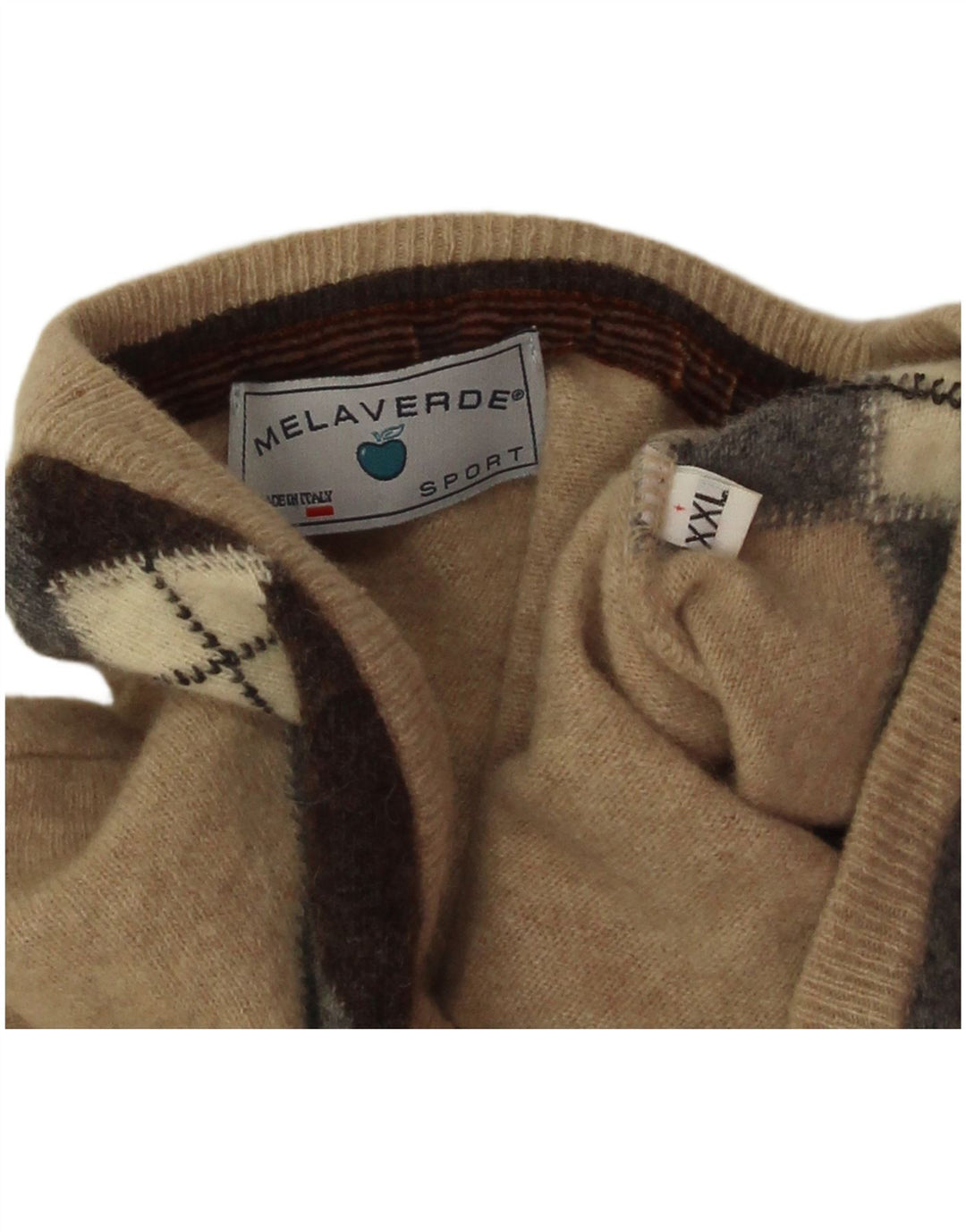 Melaverde Herre V-hals sweater 2XL Beige Argyle/Diamond Wool