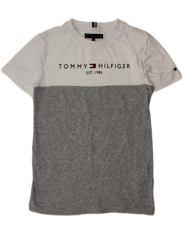 TOMMY HILFIGER Grafisk T-shirt drenge top 9-10 år Grå Colourblock Bomuld