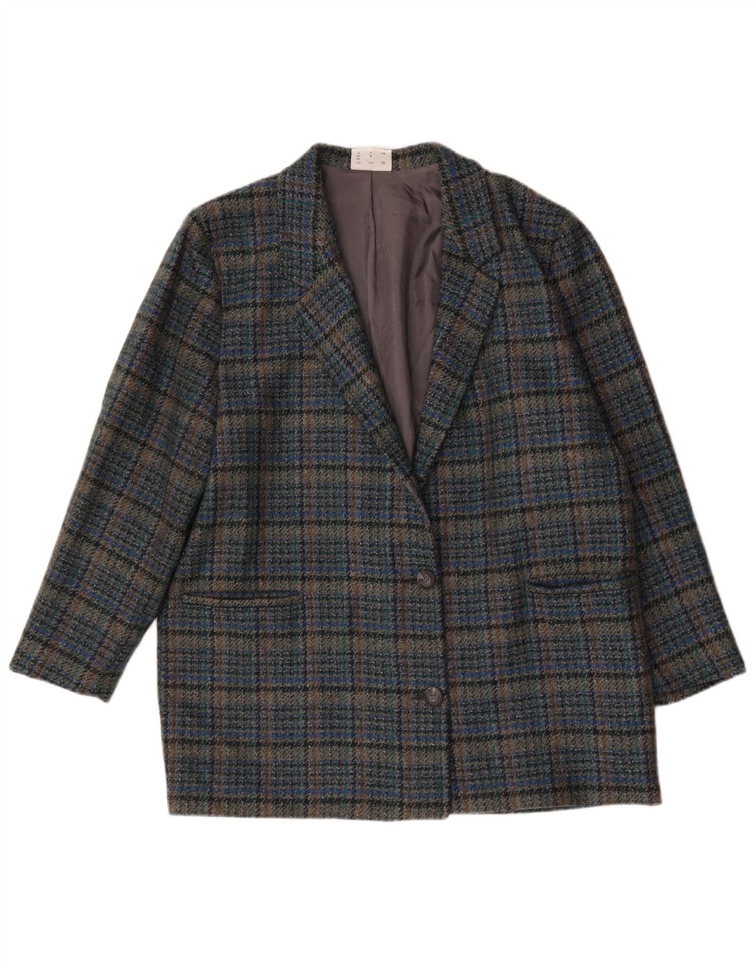 Prisma Womens Relaxed Fit Overfrakke IT 46 Large Blue Check Wool