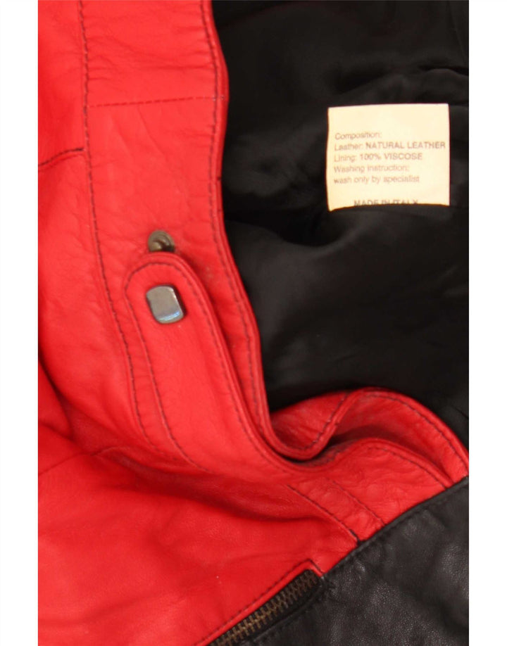 David 2 Dame Læderjakke UK 14 Medium Rød Colourblock Læder
