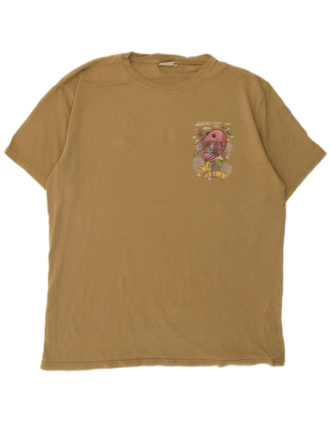 Weird Fish Herre grafisk T-shirt Top Medium Khaki Bomuld