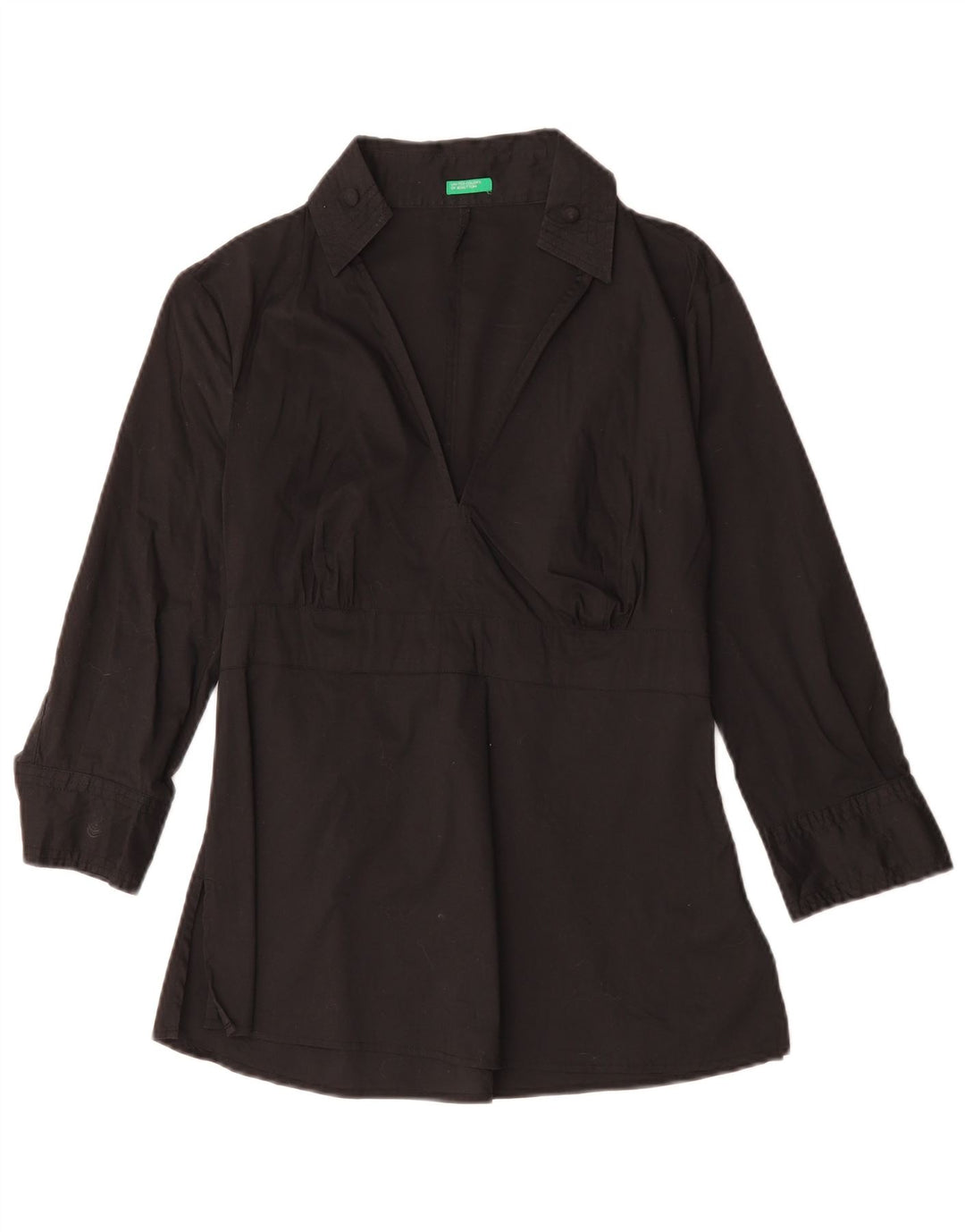 BENETTON Dame 3/4 ærmet bluse Top UK 10 Lille sort bomuld