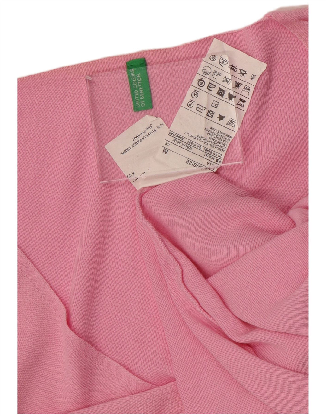 BENETTON Dame V-hals sweater UK 12 Medium Pink Bomuld