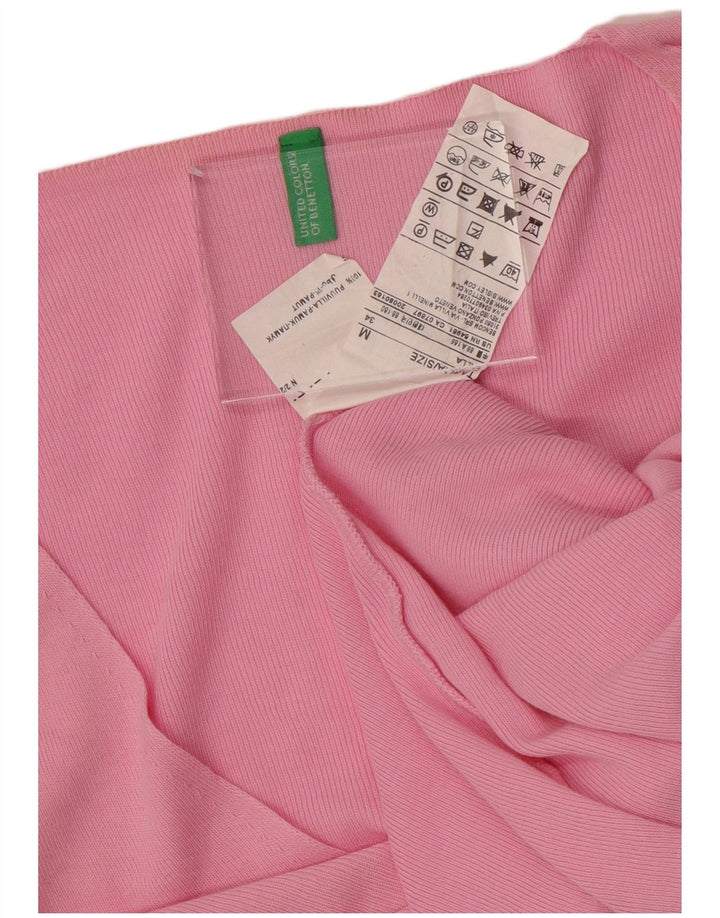 BENETTON Dame V-hals sweater UK 12 Medium Pink Bomuld