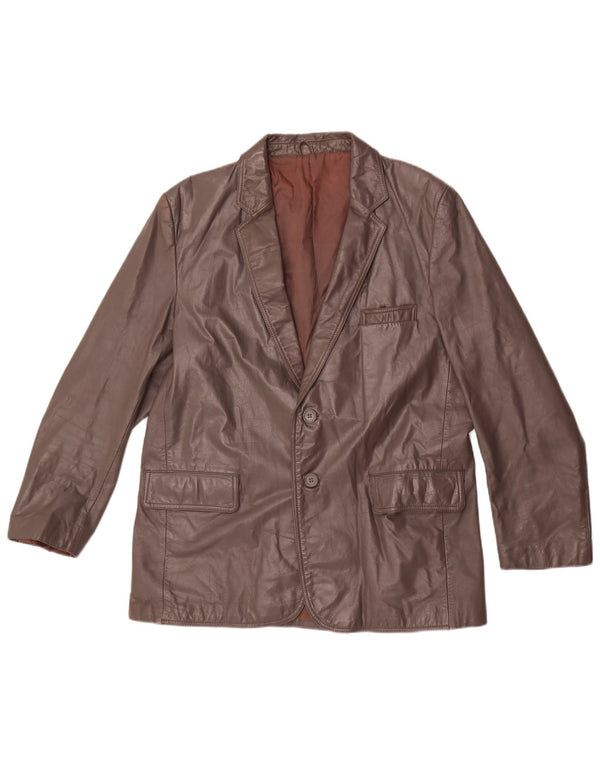 Vintage Mens 2 Button Leather Blazer Jacket UK 44 2XL Brown Leather