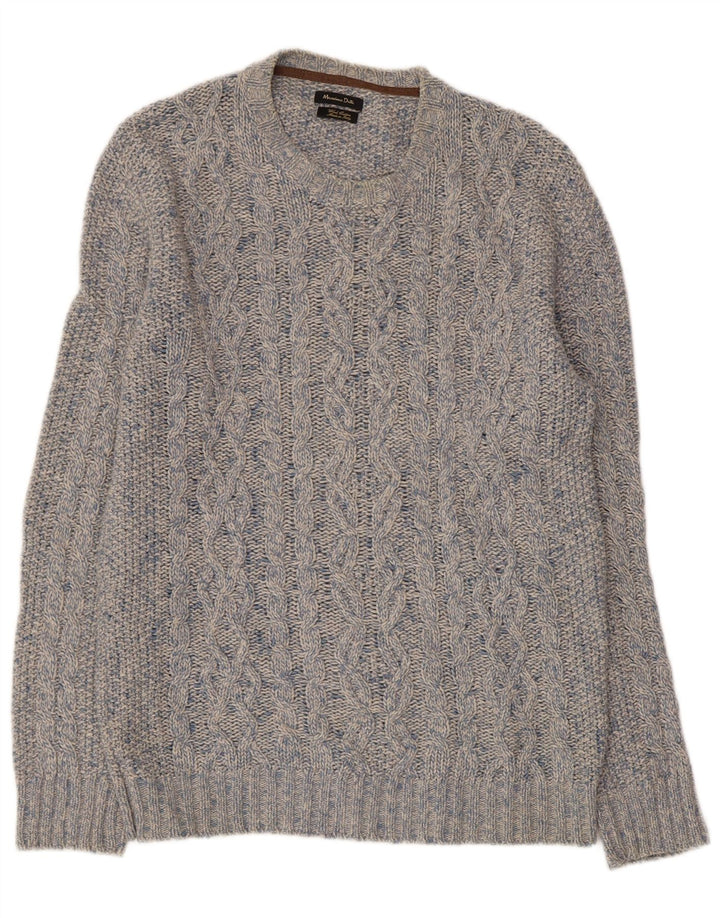 MASSIMO DUTTI Herre trøje med rund hals, stor blå flækket uld