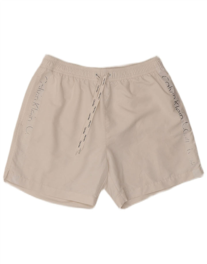 Calvin Klein Herre grafiske svømmeshorts Medium White Polyester