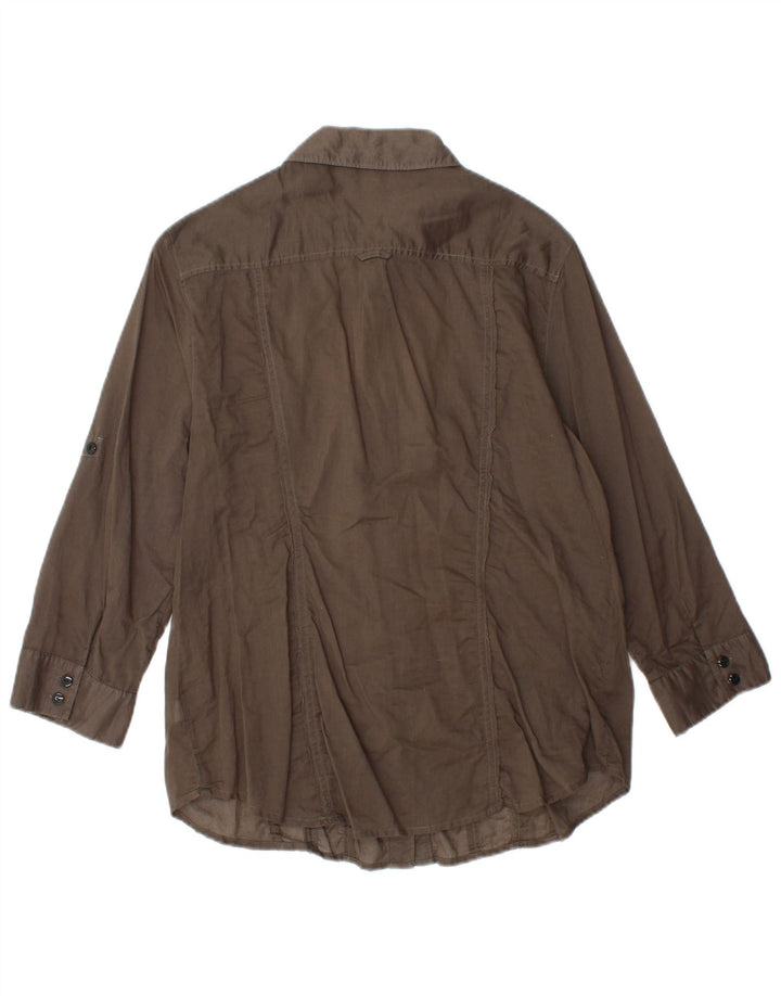 CALVIN KLEIN dame 3/4 ærmet flæse front skjorte UK 14 Stor brun bomuld