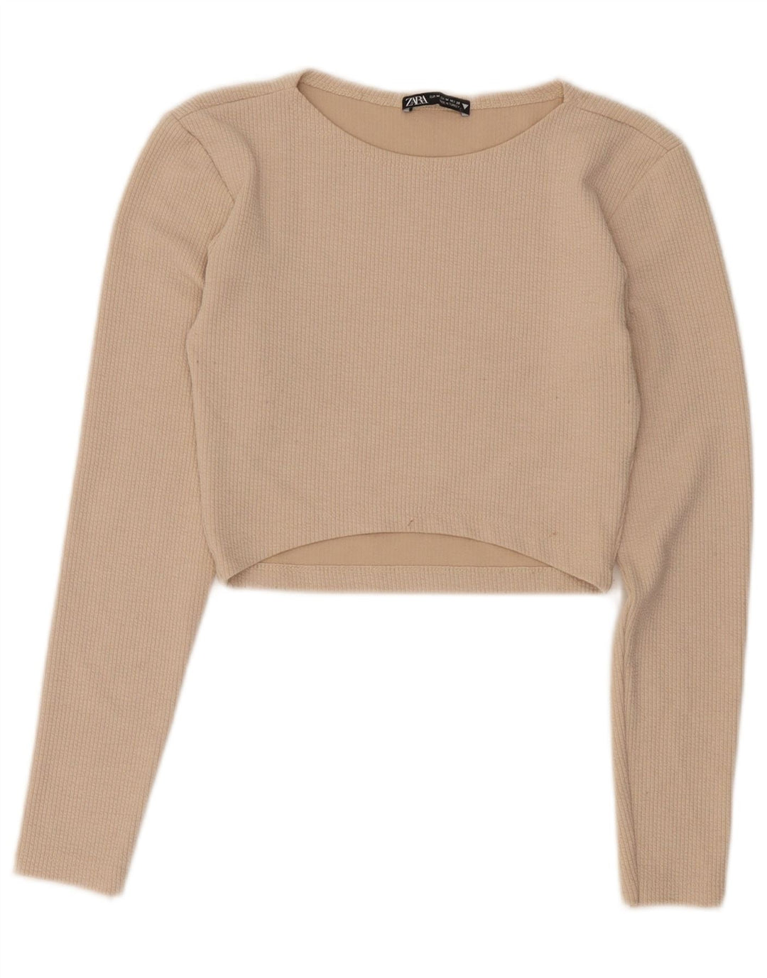 Zara Womens Crop Top Langærmet UK 12 Medium Beige Polyester