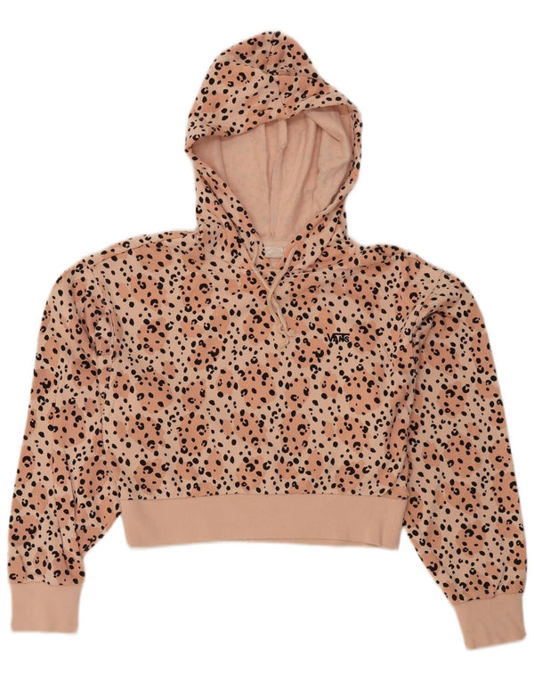 VANS Dame Crop Hoodie Jumper UK 10 Small Pink Animal Print Bomuld