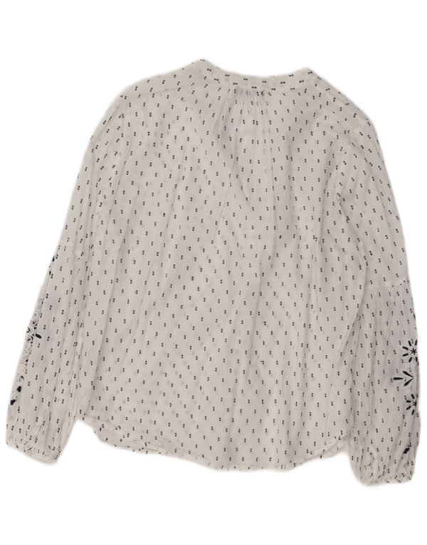 MINT FLØJEL Dame grafisk skjorte bluse UK 14 Stor hvid blomstret bomuld