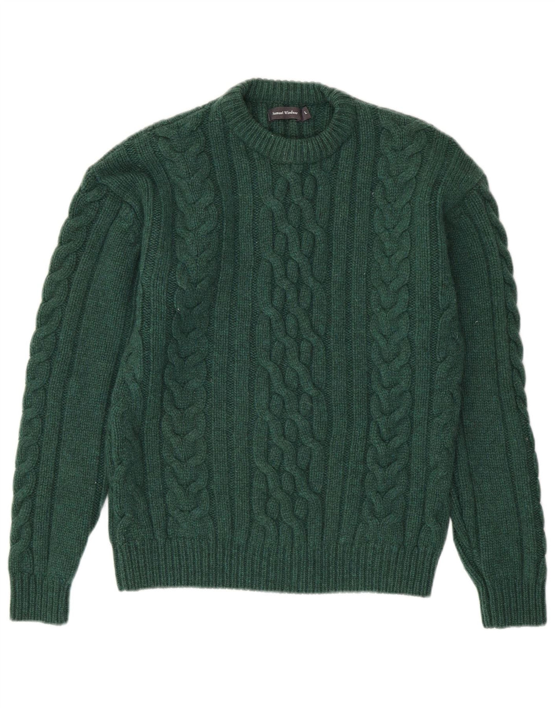 SAMUEL WINDSOR Herre Crew Neck Jumper Sweater Stor Grøn Uld