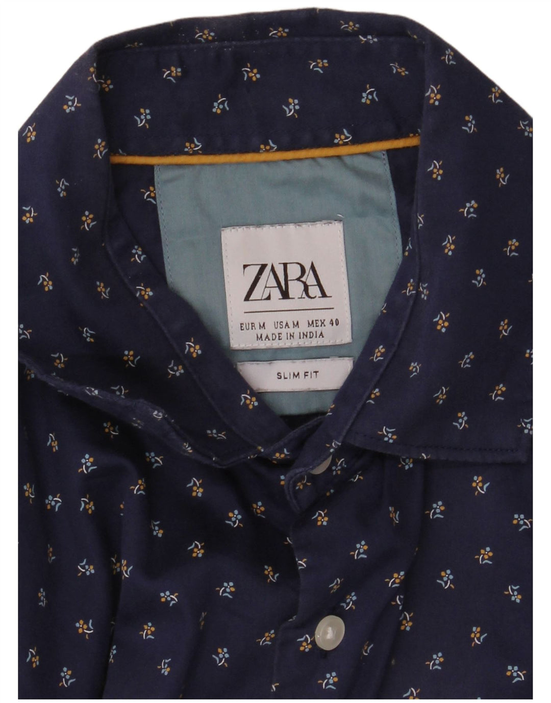 ZARA Herre Slim Fit skjorte Medium Navy Blue Floral