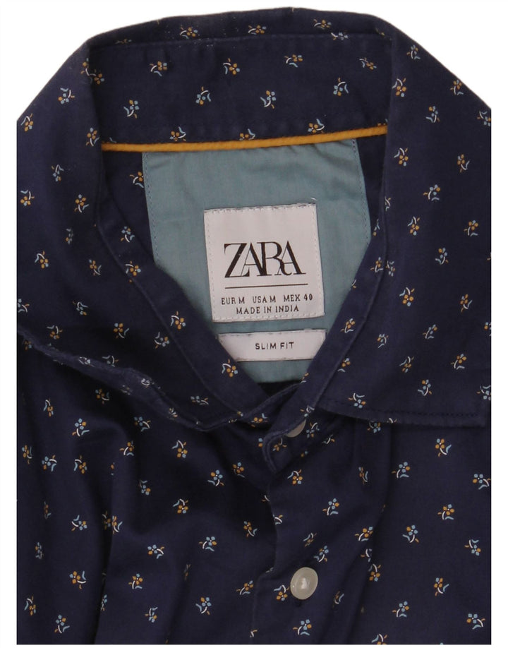 ZARA Herre Slim Fit skjorte Medium Navy Blue Floral