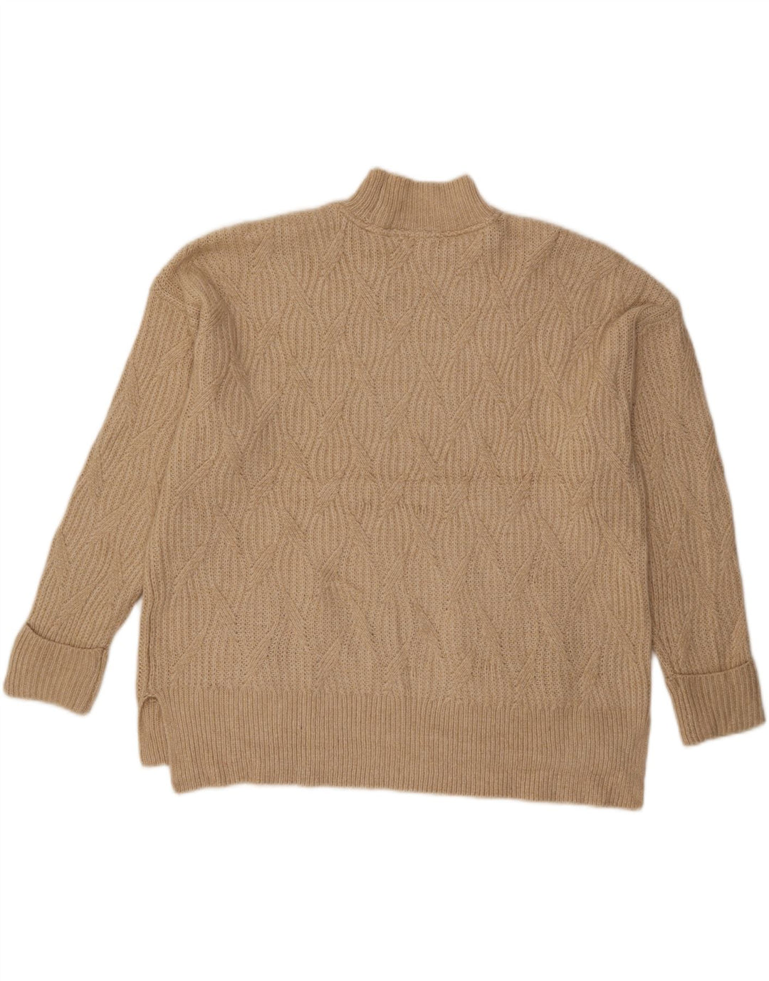 Fat Face Dame Turtle Neck Jumper Sweater UK 14 Large Beige Argyle/Diamond