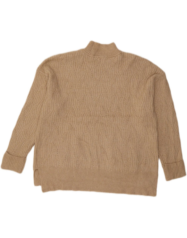 Fat Face Dame Turtle Neck Jumper Sweater UK 14 Large Beige Argyle/Diamond