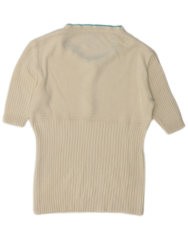 Vintage kvinders flæse skildpaddehals sweater UK 12 Medium White