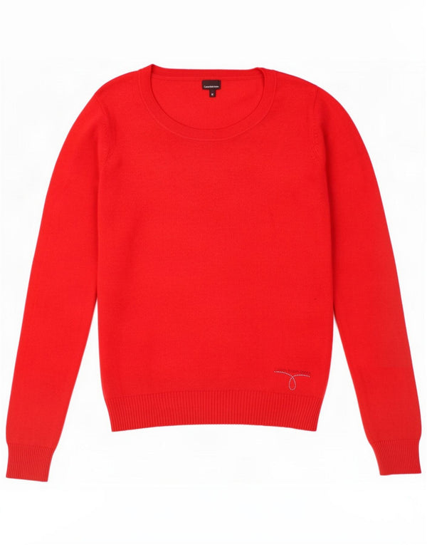Calvin Klein Jeans Dame Boat Neck Jumper Sweater UK 12 Medium Red