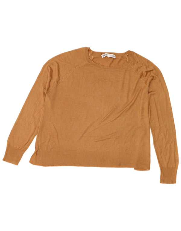 Zara Womens Crop Oversized Boat Neck Jumper Sweater UK 10 Small Beige