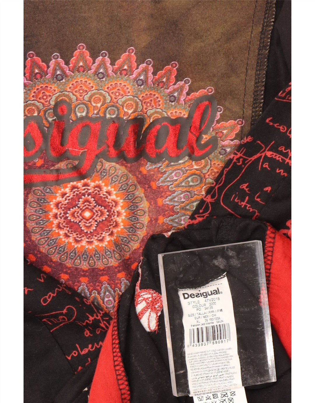 DESIGUAL Kvinder grafisk langærmet A-line kjole UK 18 XL Sort Paisley
