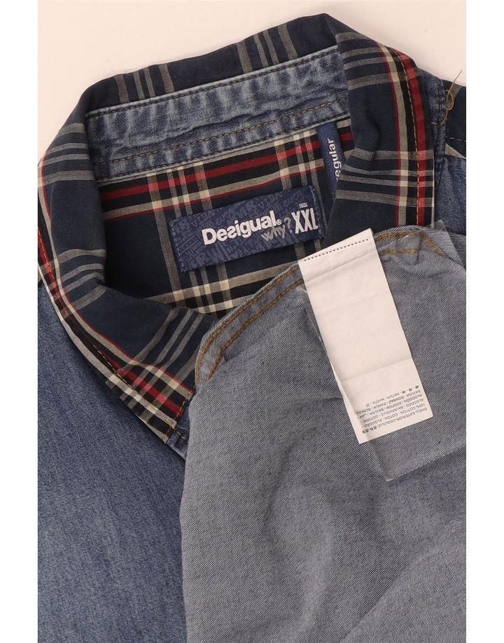 Desigual Herre Regular Fit denimskjorte 2XL Blå Patchwork Bomuld