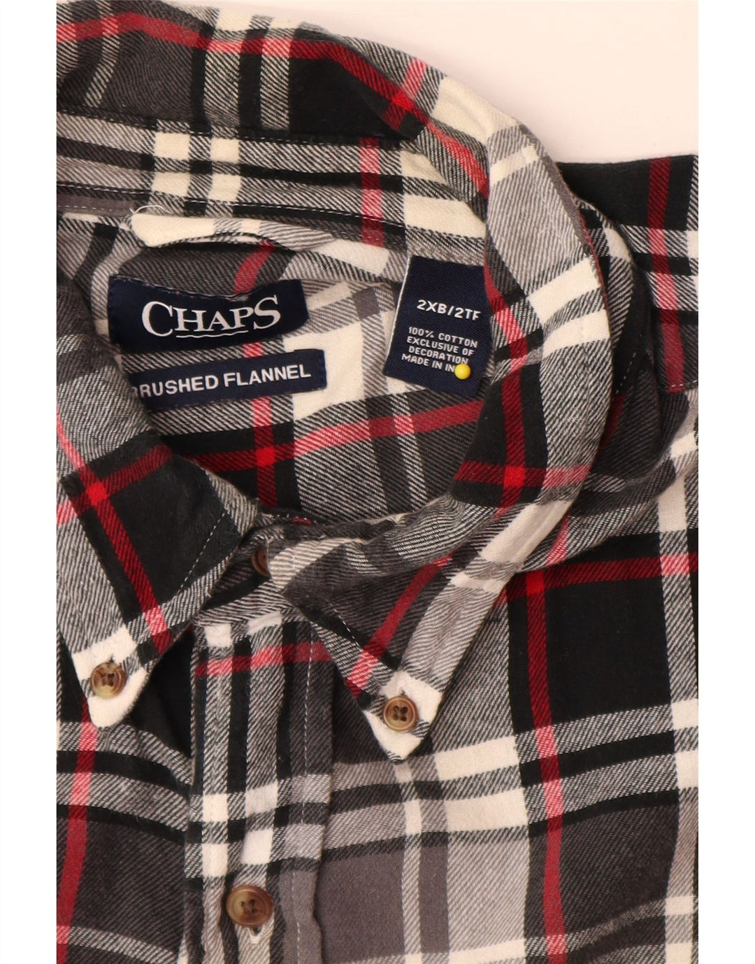 Chaps Herre stor flannelskjorte 2XL sort ternet bomuld