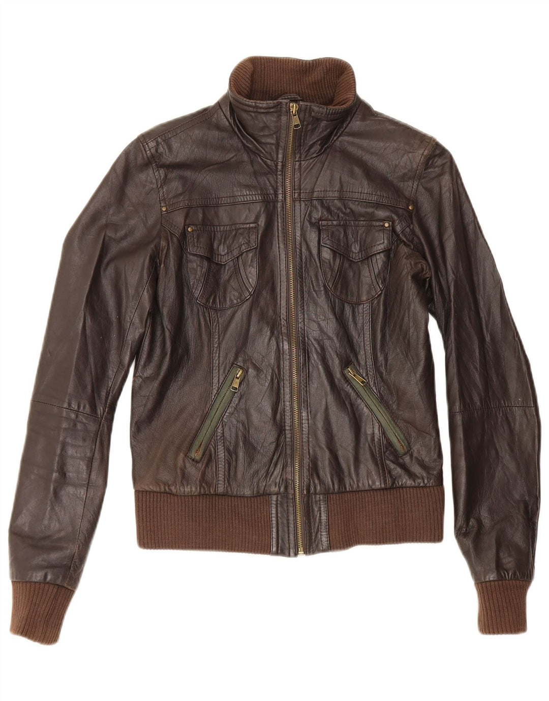 Bershka Dame Læderjakke UK 12 Medium Brun