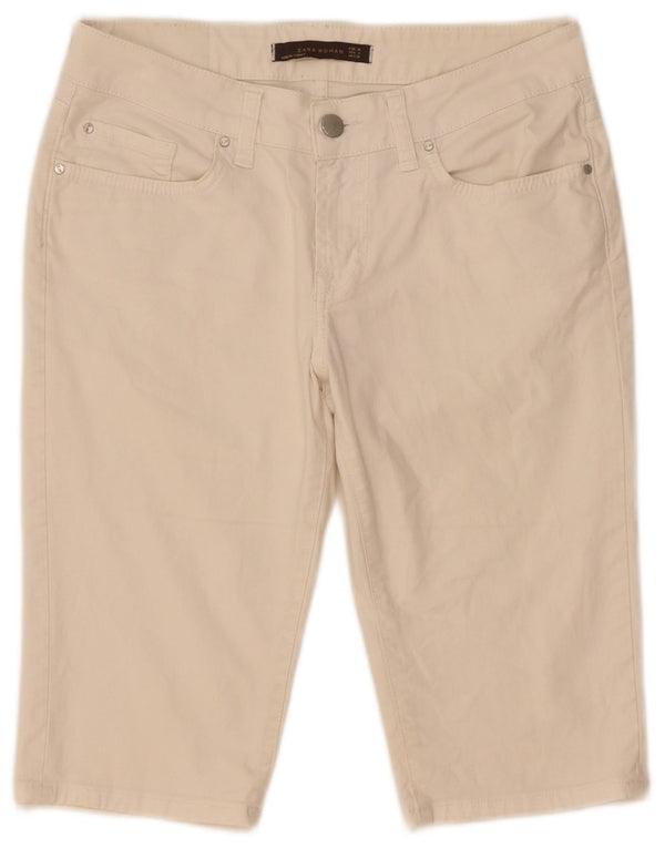 Zara Dame denim Shorts EU 38 Small W28 Beige Bomuld