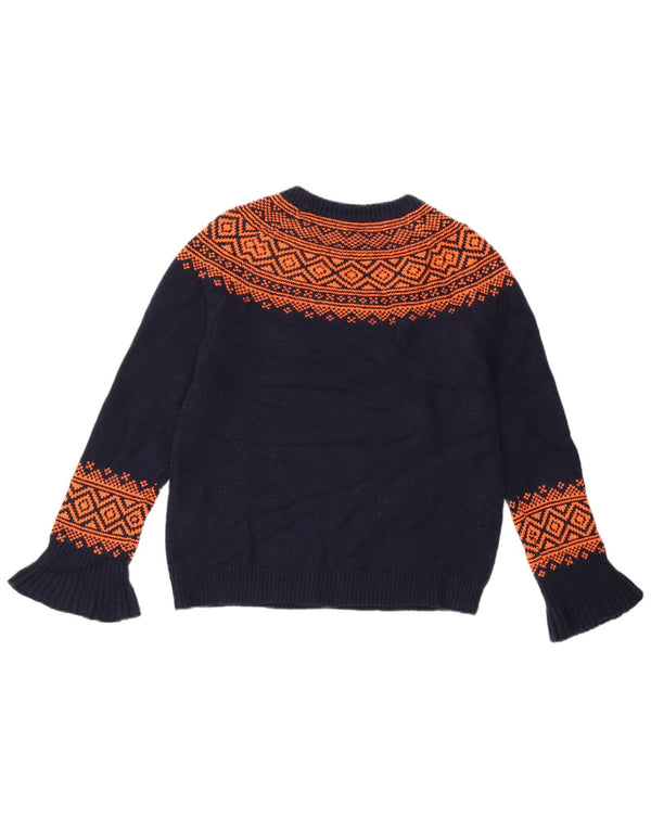 J. CREW Sweater med rund hals til kvinder UK 6 XS Navy Blue Fair Isle
