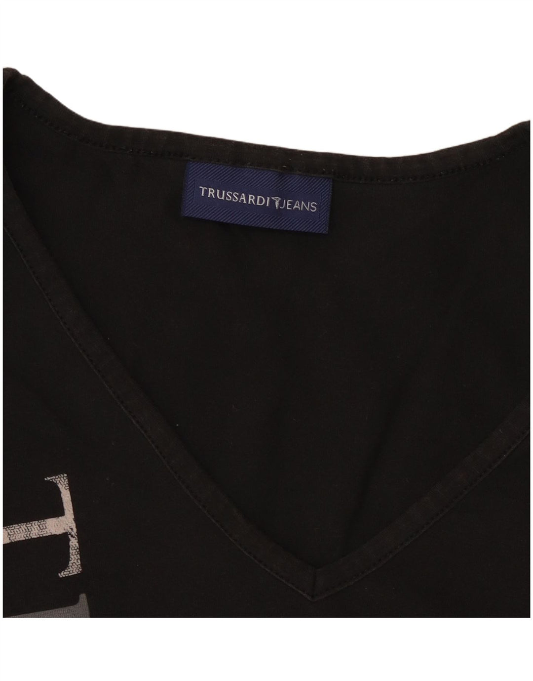 TRUSSARDI JEANS Dame Crop Grafisk Top Langærmet UK 14 Large Black