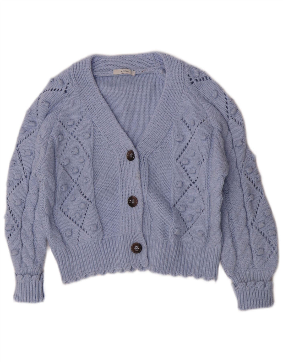 Lumina Dame Cardigan Sweater UK 16 Stor Blå Polyamid