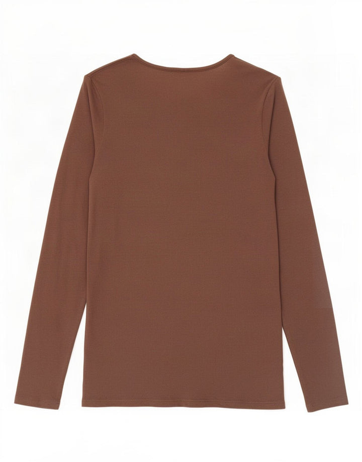Benetton Dame Top Langærmet UK 12 Medium Brun Bomuld