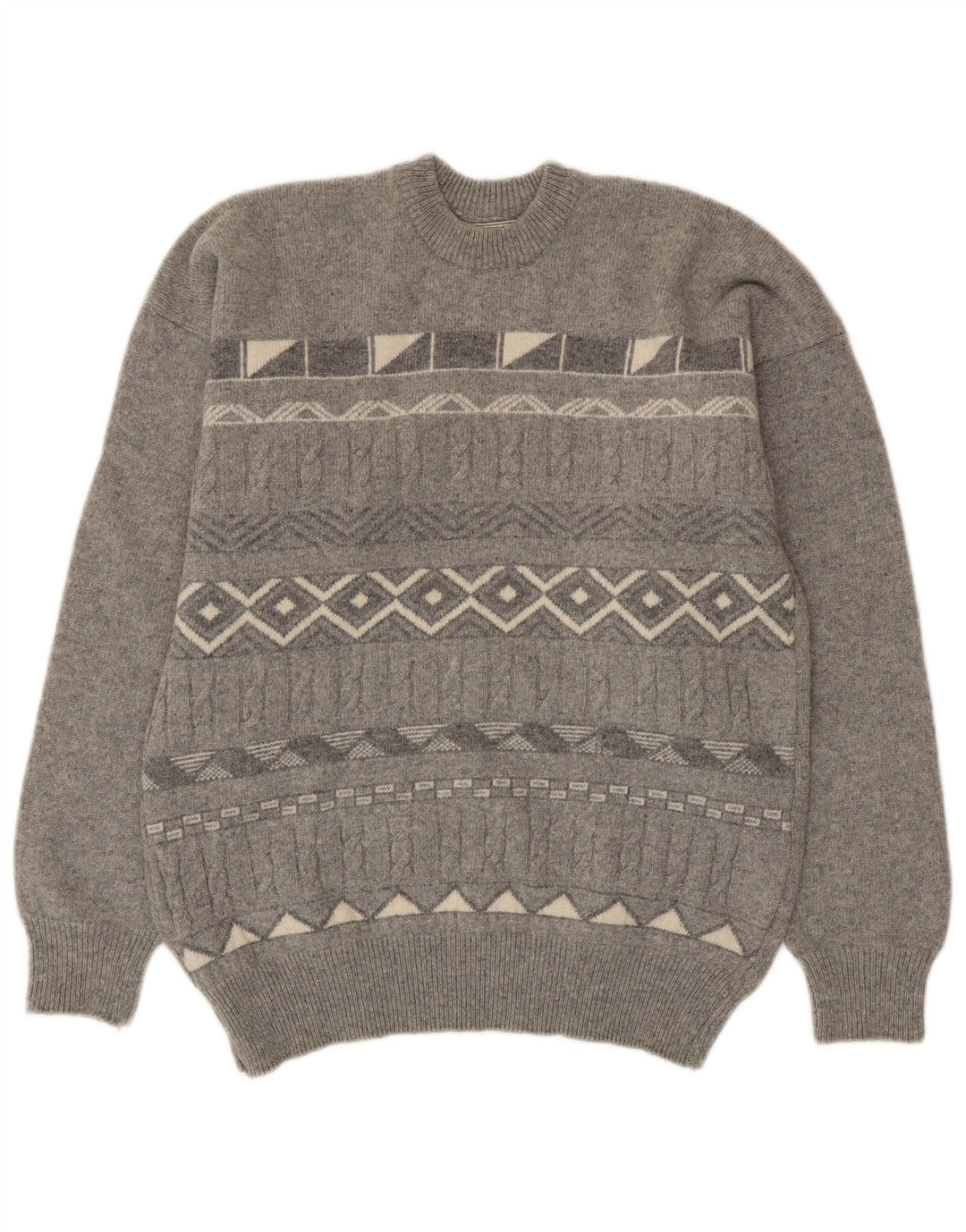 Vintage mænd med rund hals sweater mellemgrå geometrisk