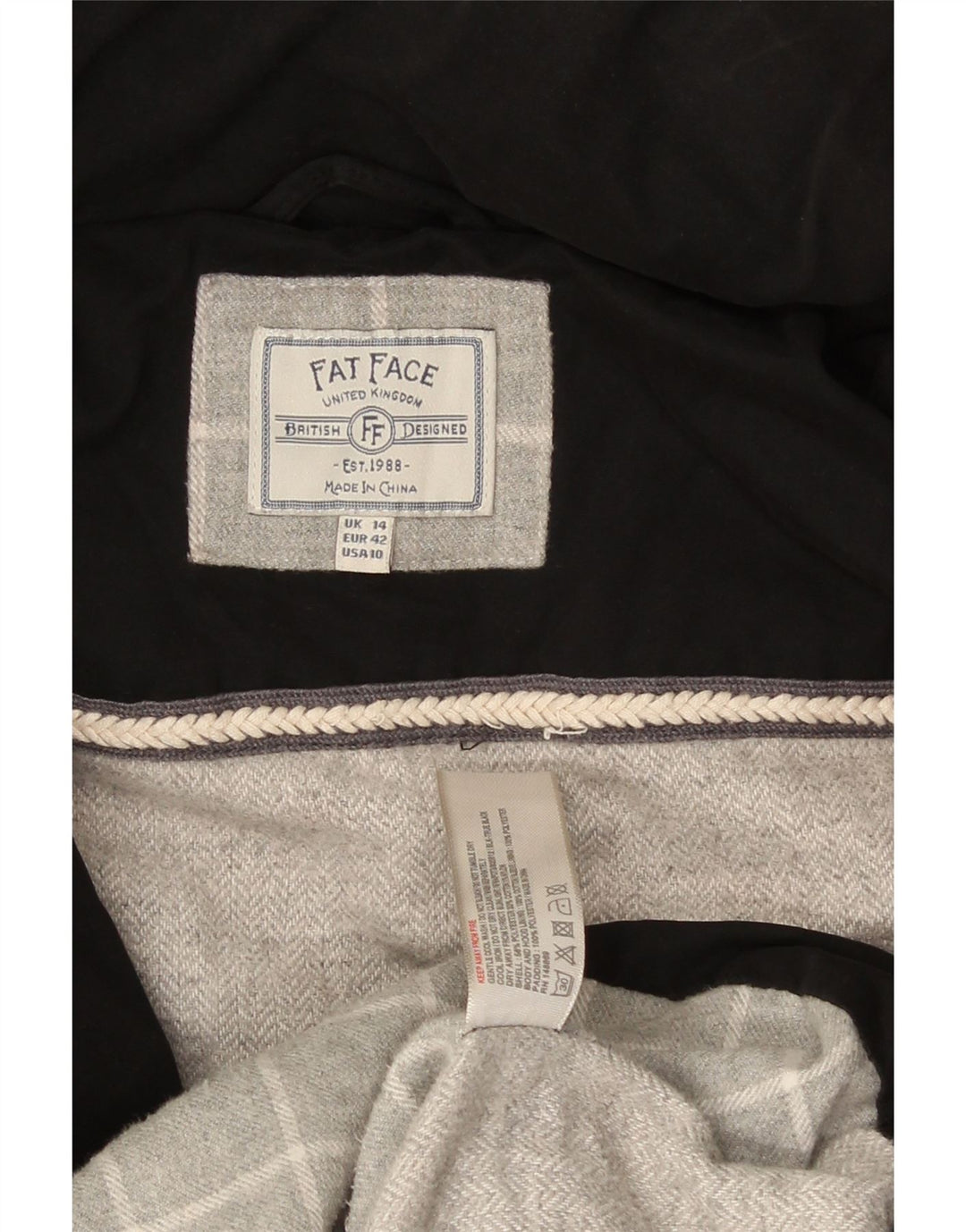 Fat Face Dame Hætte Oversized Polstret Frakke UK 14 Large Black Polyester