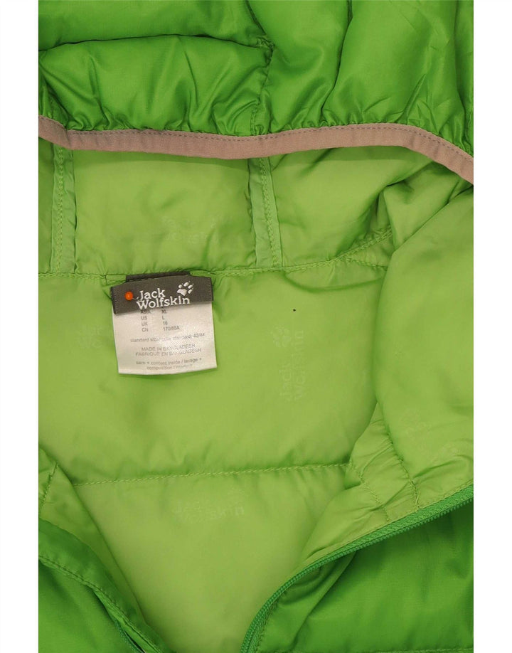 Jack Wolfskin Dame Hætte Polstret Jakke UK 16 Stor Grøn Polyester