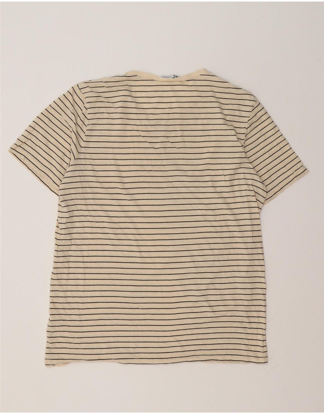 Zara Herre T-Shirt Top Stor Beige Stribet Bomuld