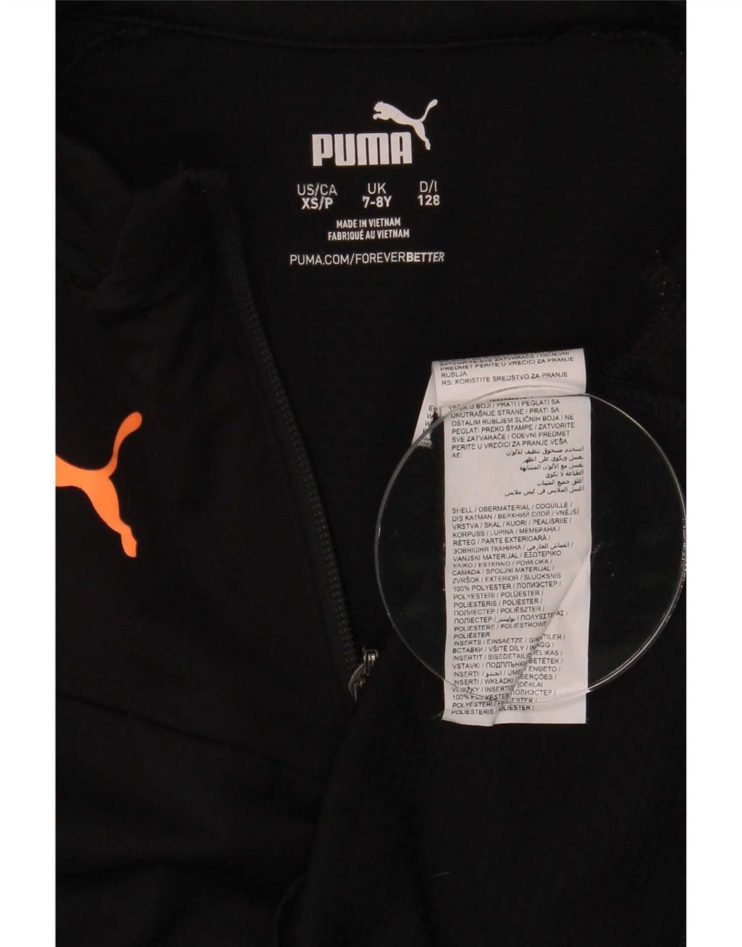Puma Boys Zip Neck Pullover Træningsdragt Top 7-8 år Sort Polyester
