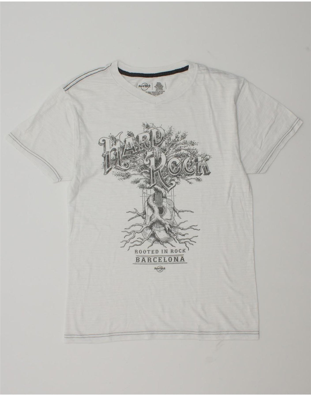 Hard Rock Cafe Herre Barcelona Grafisk T-Shirt Top Lille Hvid Polyester