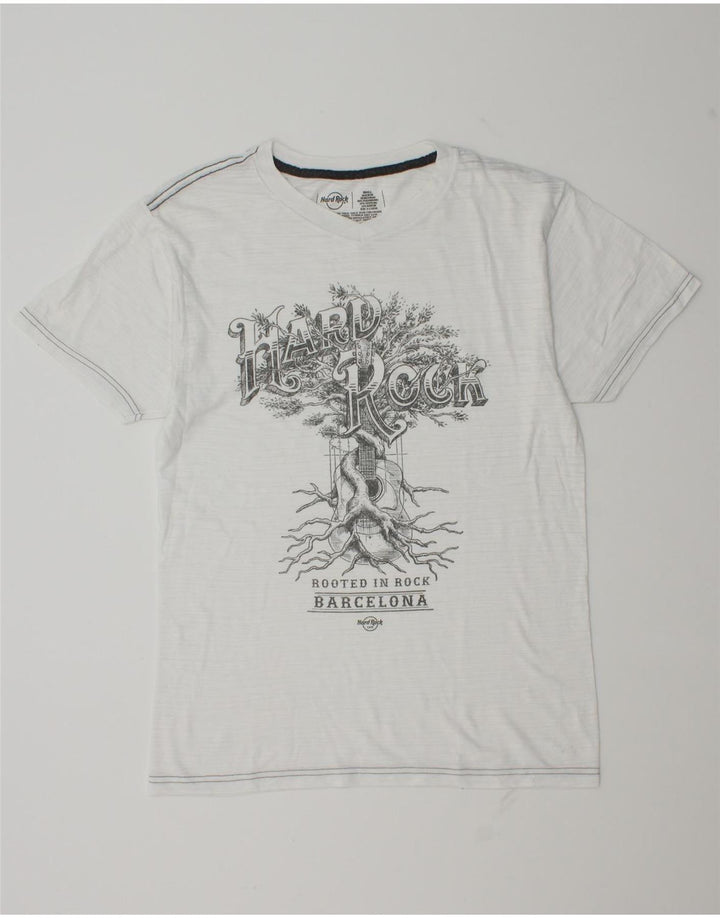 Hard Rock Cafe Herre Barcelona Grafisk T-Shirt Top Lille Hvid Polyester